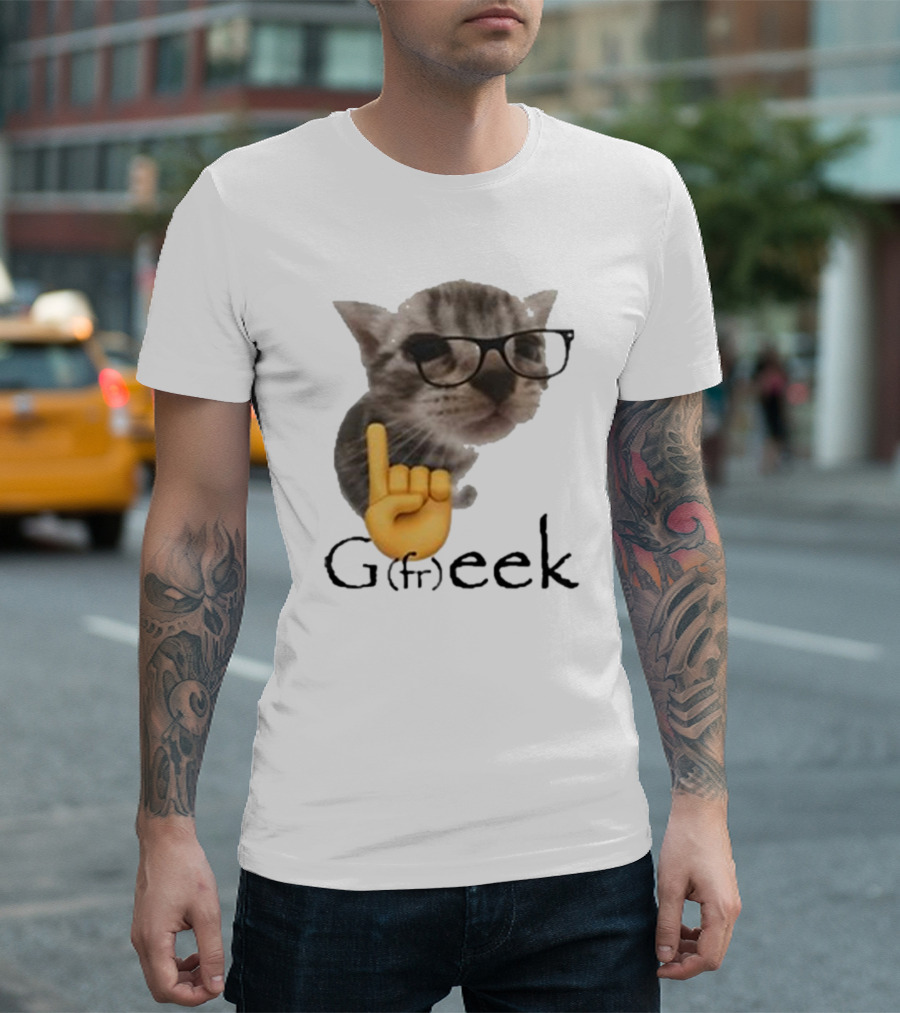 Goofy Ahhs Geek Cat Meme With Glasses And Emoji Finger T-Shirt