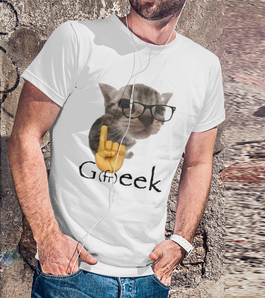 Goofy Ahhs Geek Cat Meme With Glasses And Emoji Finger T-Shirt