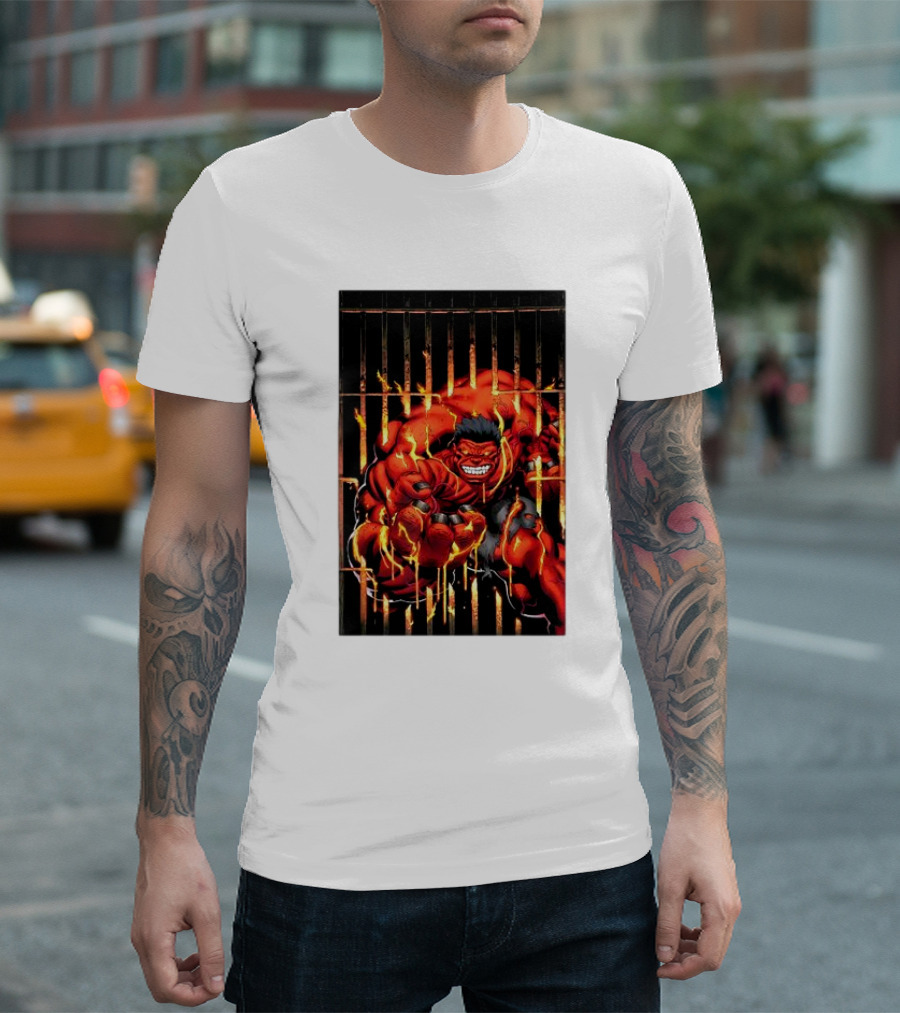 Marvel Red Hulk Escaping Fiery Cage T-Shirt