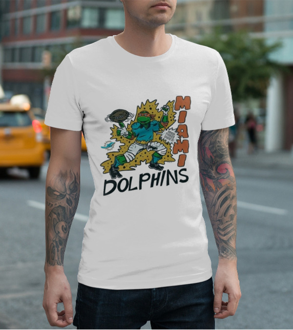 TMNT Michelangelo Miami Dolphins Crossover Comic T-Shirt