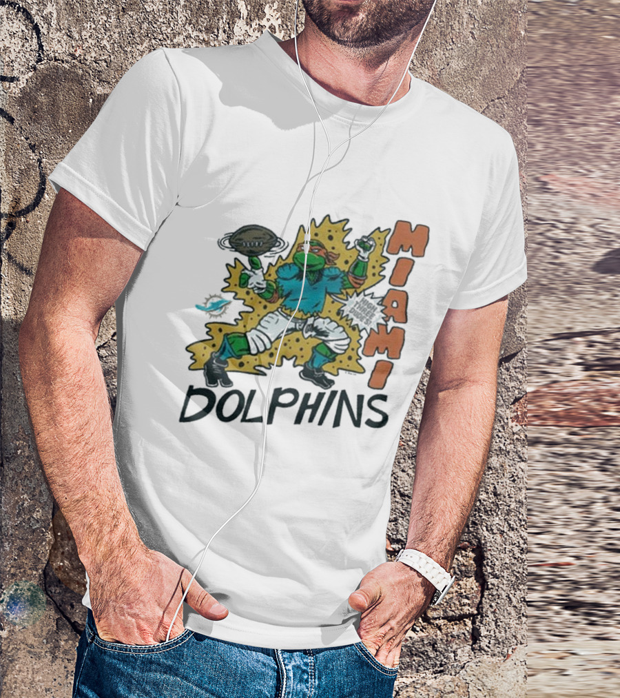 TMNT Michelangelo Miami Dolphins Crossover Comic T-Shirt