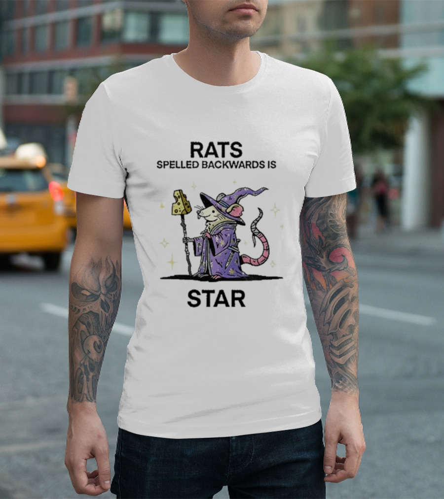 Rats Spelled Backwards Is Star Wizard of Barge Cheese Staff Magical Rat T-Shirt