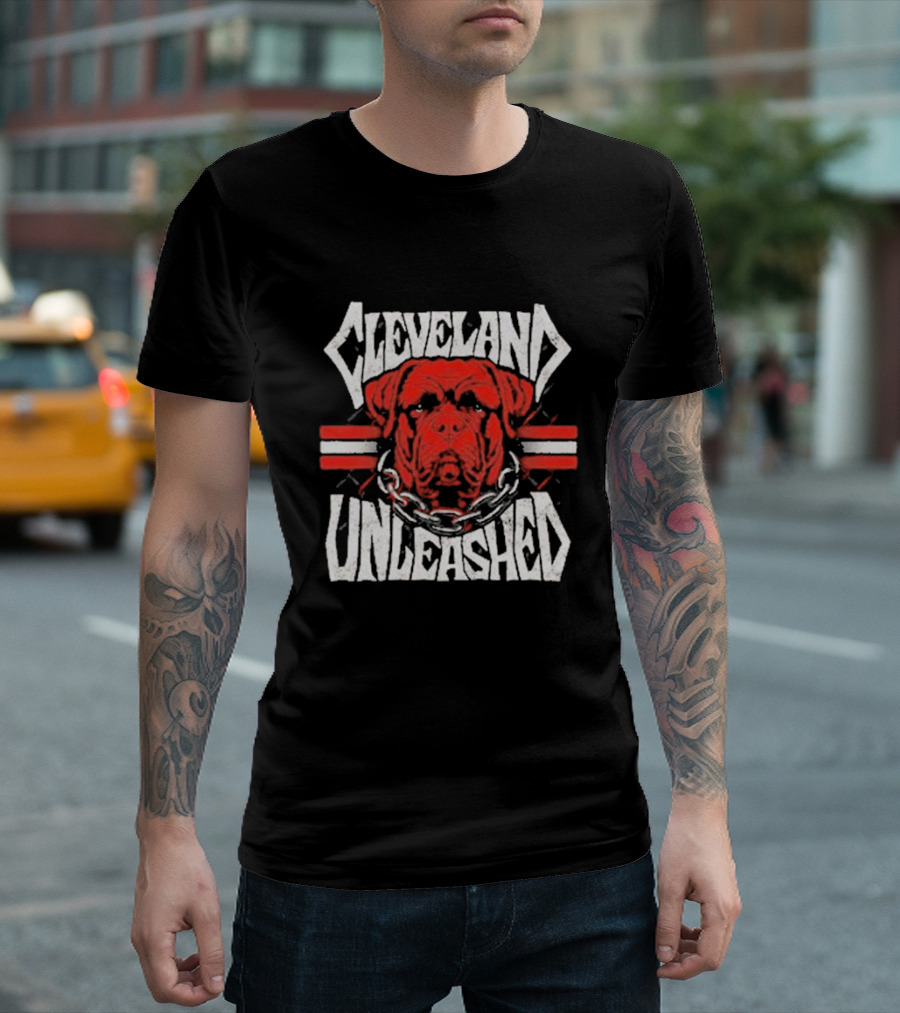 Cleveland Unleashed Dog with Chains and Stripes T-Shirt