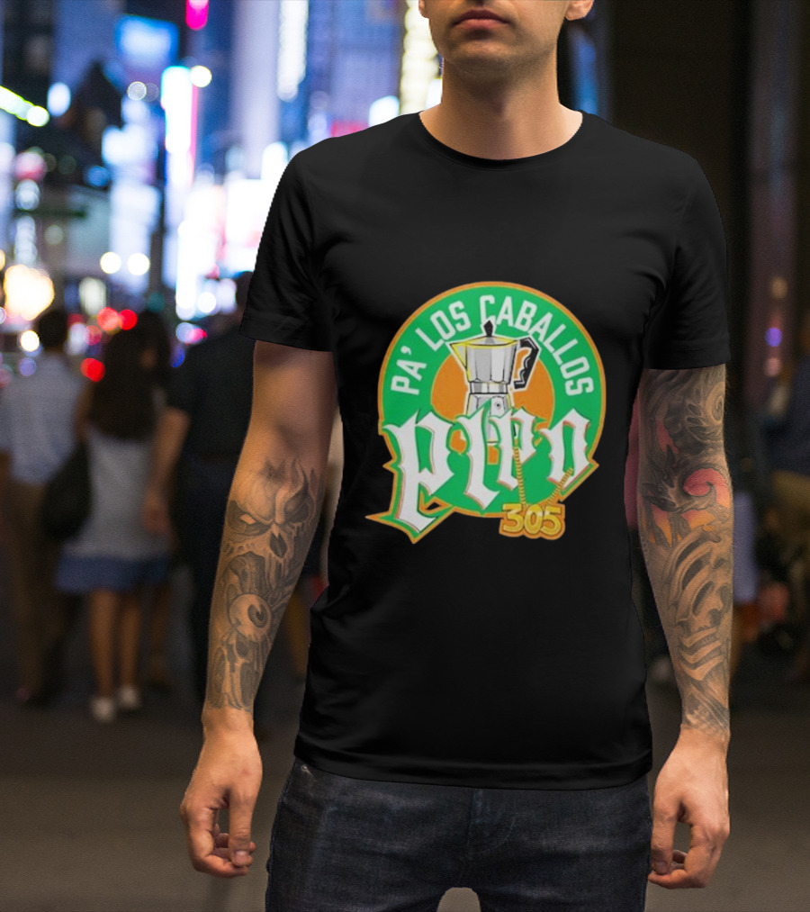 Lebatardaf Pipo Cafecito Pa’ Los Caballos 305 Moka Pot Logo Iconic Miami Culture T-Shirt