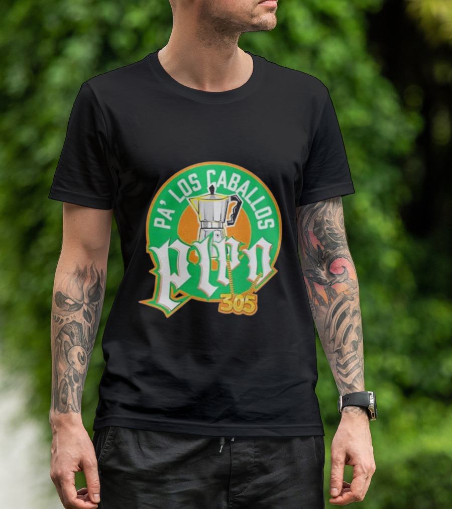 Lebatardaf Pipo Cafecito Pa’ Los Caballos 305 Moka Pot Logo Iconic Miami Culture T-Shirt
