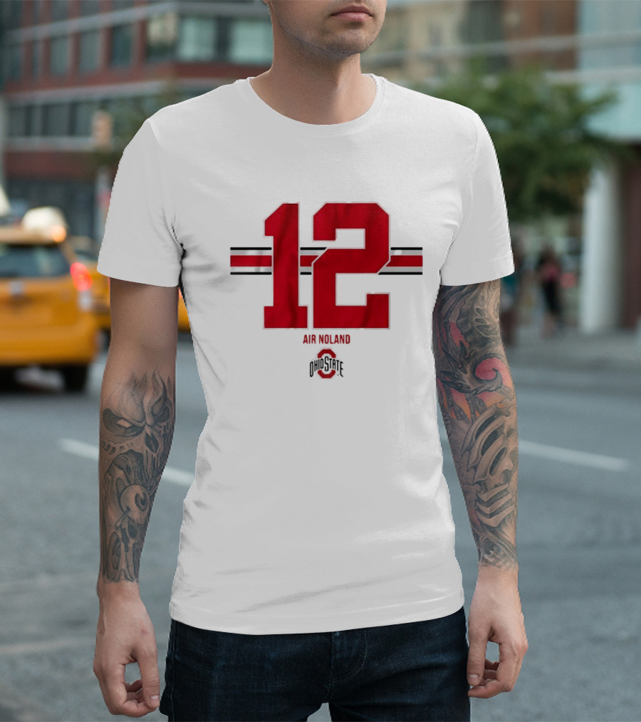Ohio State 12 Air Noland Scarlet and Gray Stripe T-Shirt