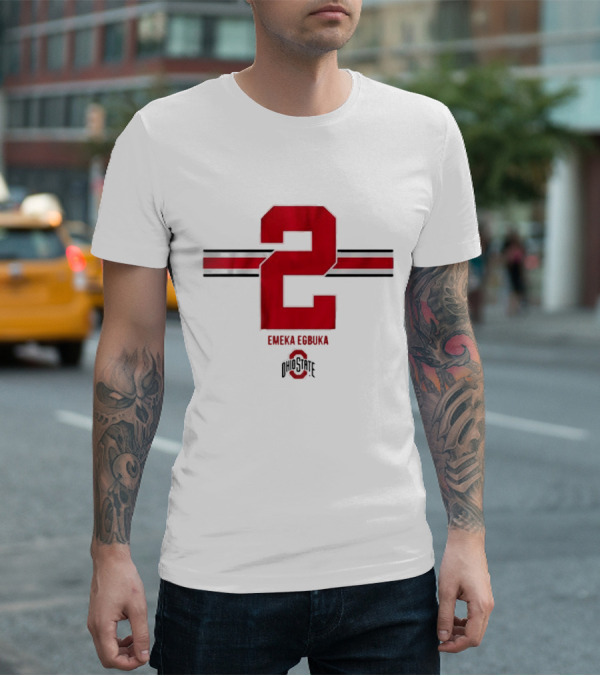 Emeka Egbuka Ohio State Football Number 2 Red Stripe T-Shirt