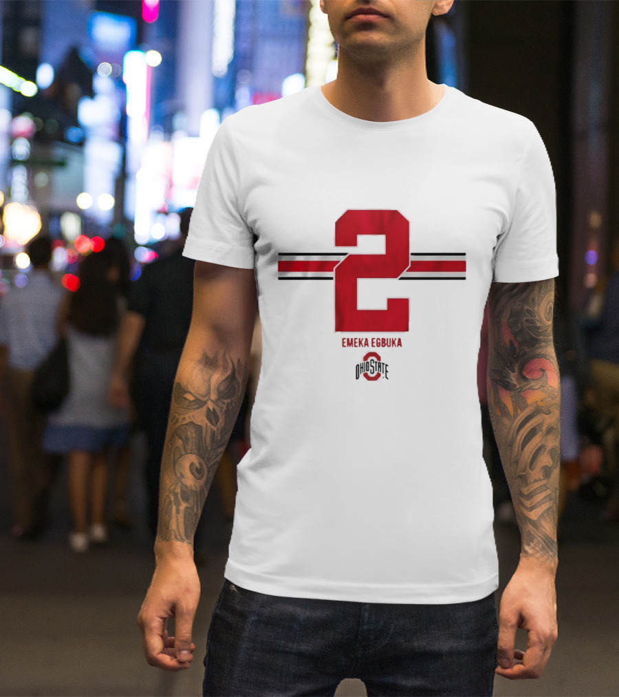 Emeka Egbuka Ohio State Football Number 2 Red Stripe T-Shirt