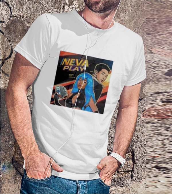 Megan Thee Stallion Neva Play Comic Style Artwork With Blue-Haired Character And Cards T-Shirt