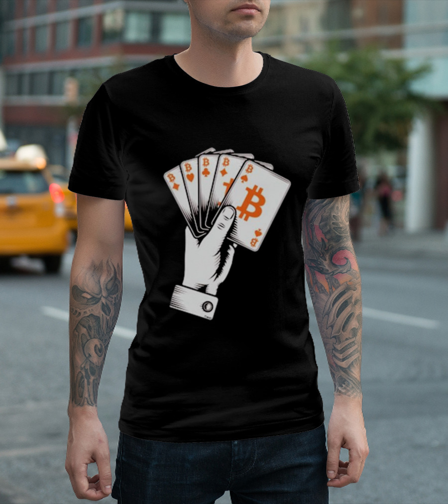 Bitcoin Royal Flush Playing Cards T-Shirt