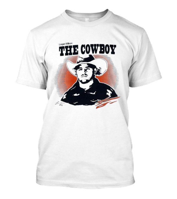 Logan Wilson The Cowboy Signature Art With Western Hat And Orange Backdrop T-Shirt