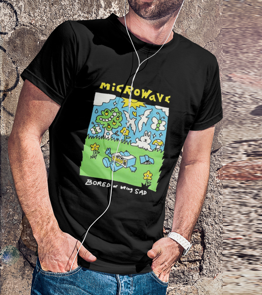 Microwave Bored Of Being Sad Colorful Cartoon Landscape With Sun And Bunny T-Shirt