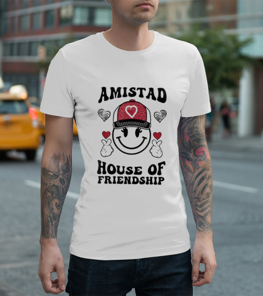 Amistad House Of Friendship Smiley Face Heart Cap Kids Spirit T-Shirt