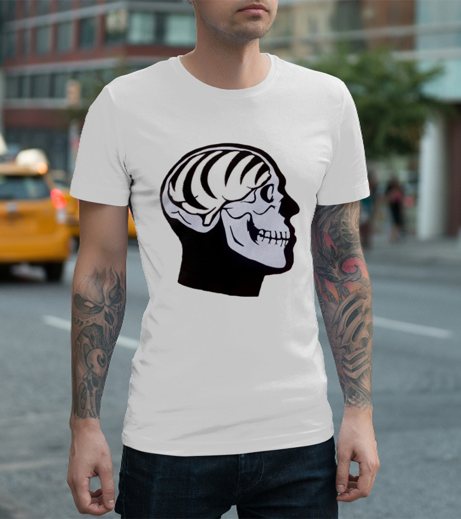 Bengal Brain Orange Skull Halloween Tiger Stripe Skeleton T-Shirt