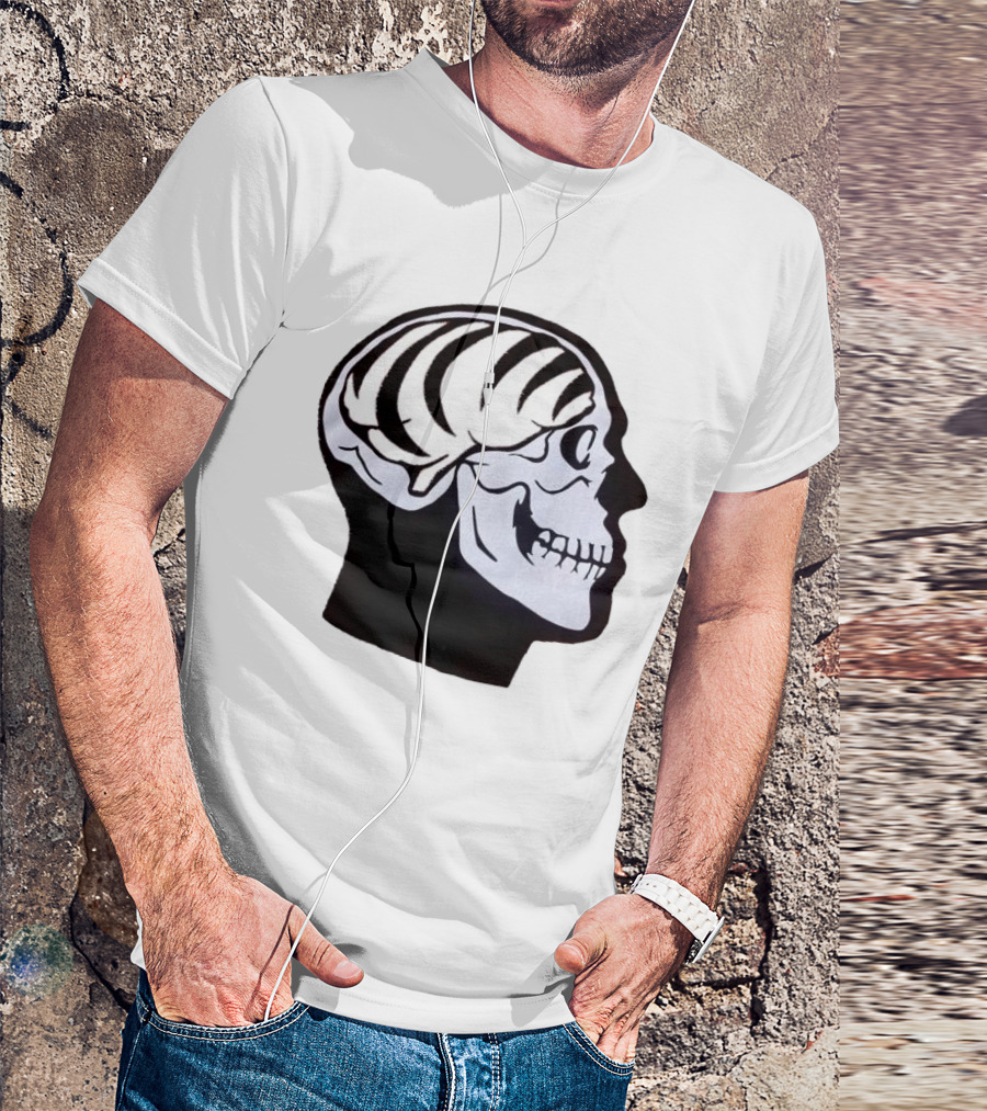 Bengal Brain Orange Skull Halloween Tiger Stripe Skeleton T-Shirt
