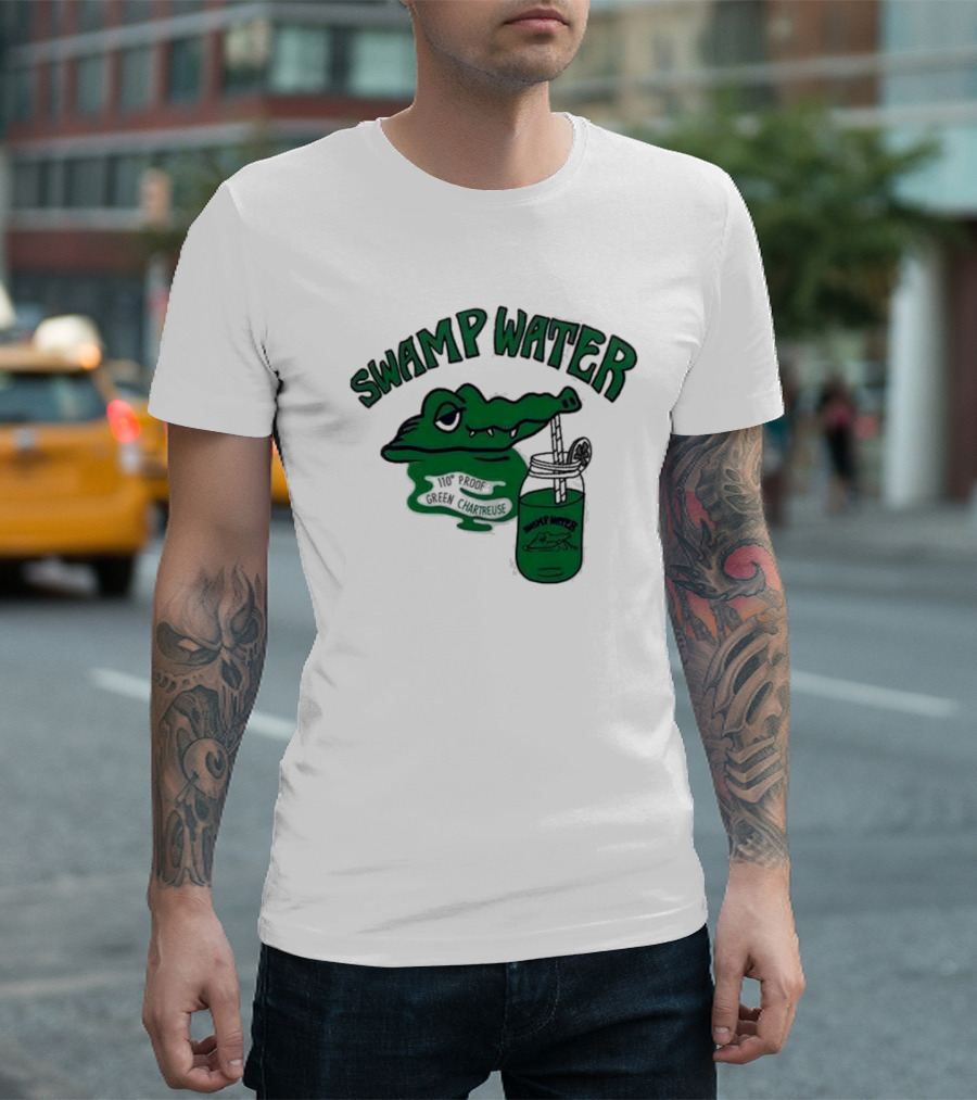 Swamp Water Alligator Green Chartreuse Jar Cartoon T-Shirt