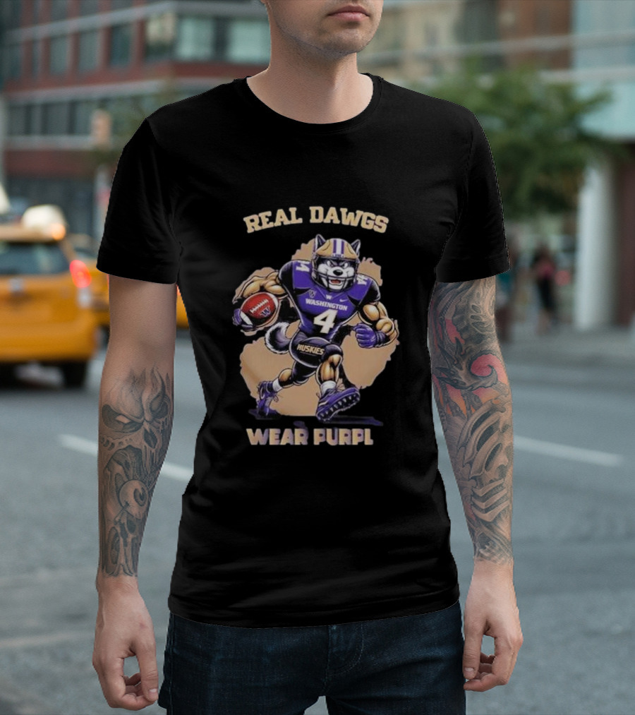 Washington Huskies Real Dawgs Wear Purple Mascot Football T-Shirt