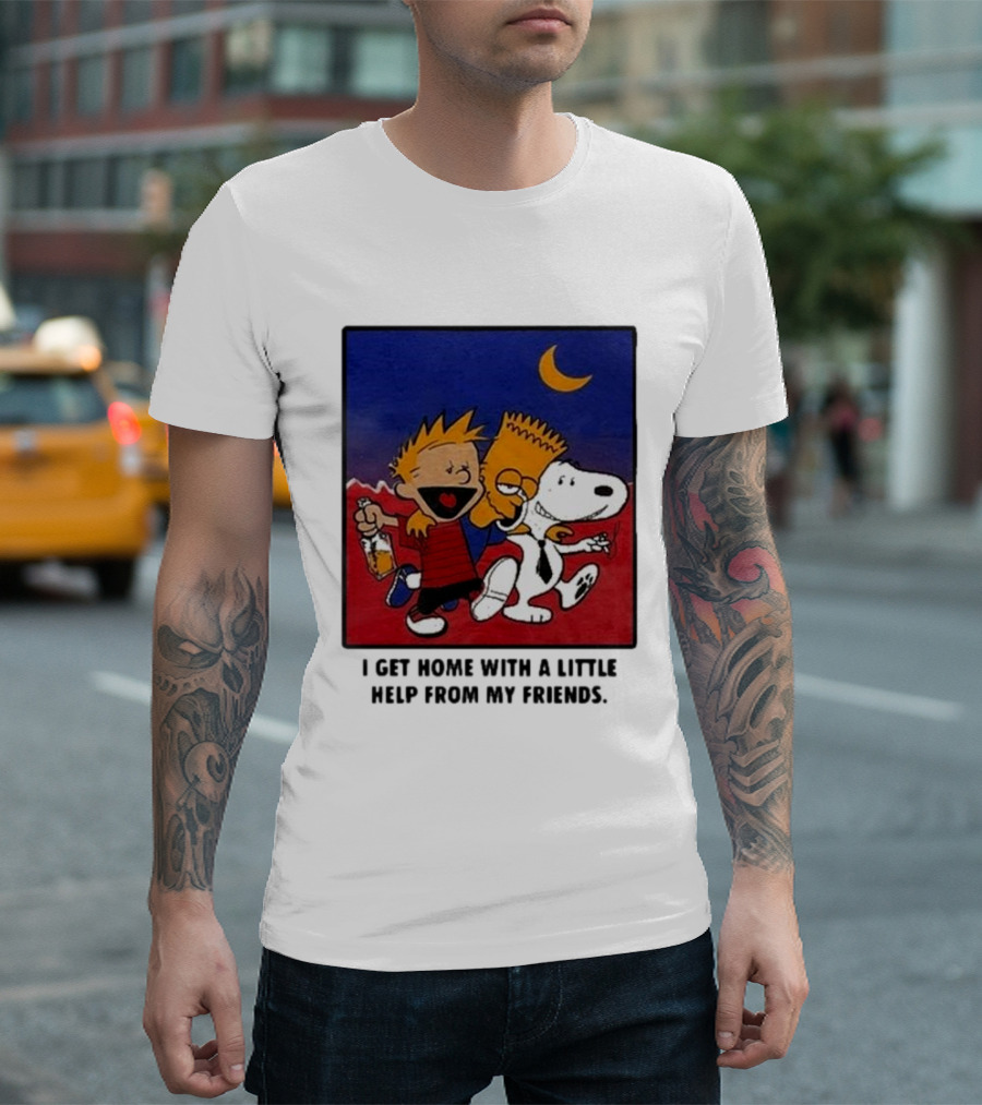 Criminal Simpsons Snoopy and Friends Get Home with a Little Help Under Moon T-Shirt