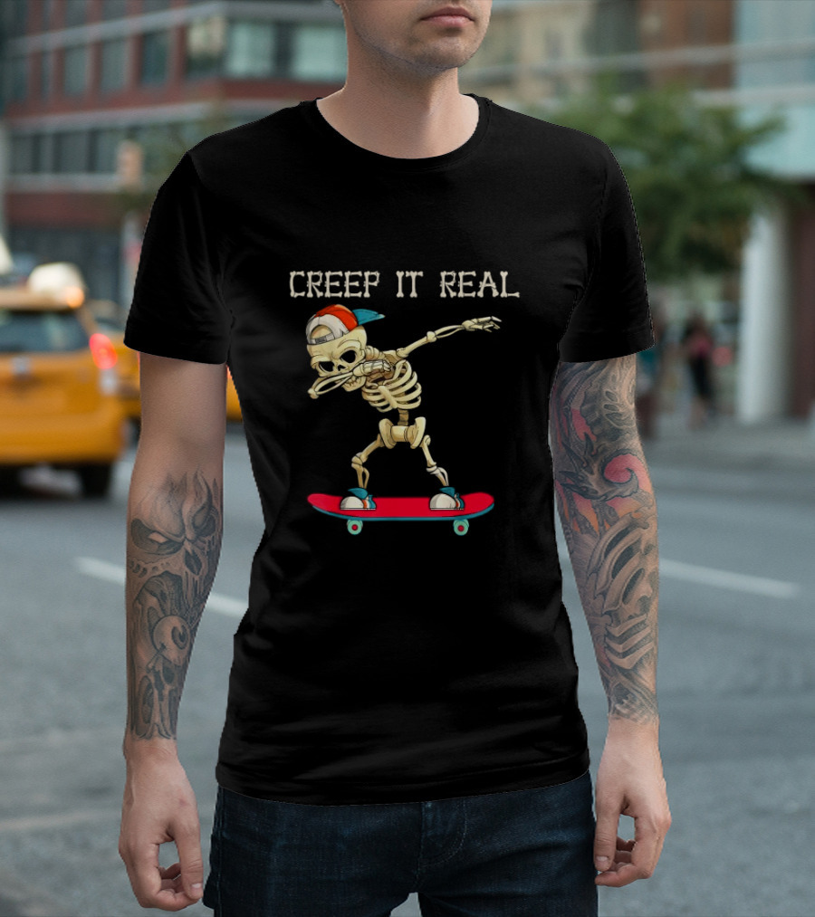 Creep It Real Dabbing Skate Skeleton Halloween T-Shirt