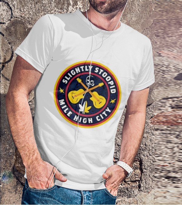 Slightly Stoopid Mile High City Crossed Guitars Skull Leaf Badge T-Shirt