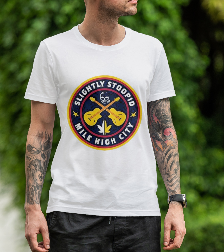 Slightly Stoopid Mile High City Crossed Guitars Skull Leaf Badge T-Shirt