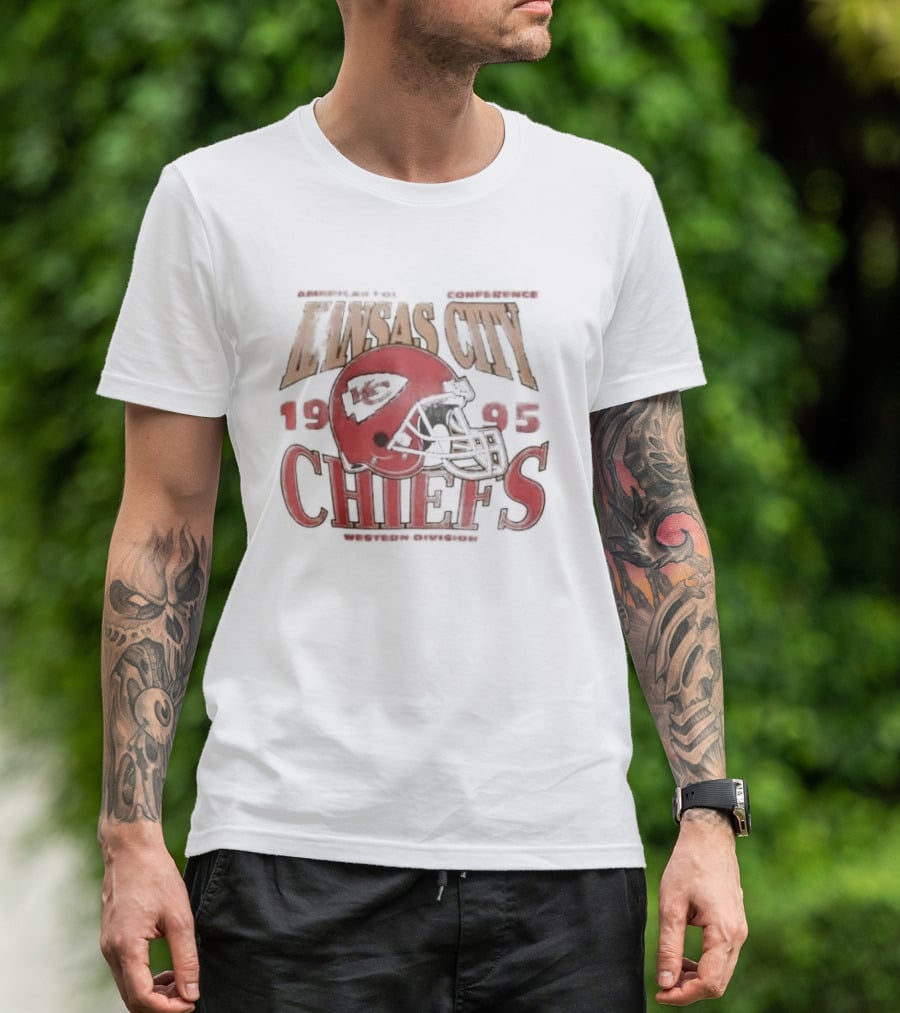 Kansas City Chiefs 1995 American Football Conference Western Division Retro Helmet T-Shirt
