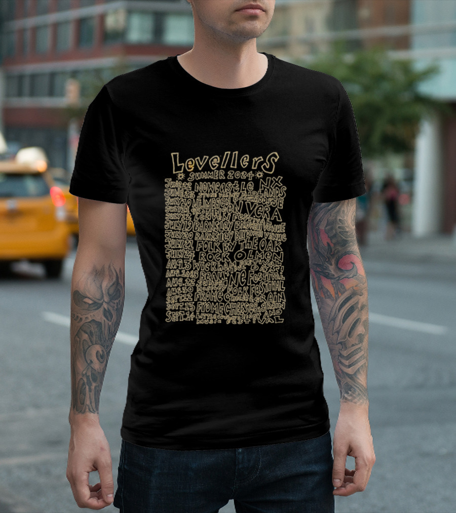 Levellers Summer 2024 UK Europe Tour Dates Newcastle Netherlands Folk By The Oak Olmen Wickham Broadstairs Cheese And Grain Moseley T-Shirt
