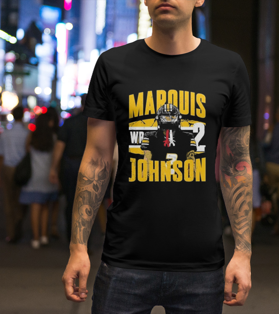 Marquis Johnson WR 2 Football Player Black And Yellow T-Shirt