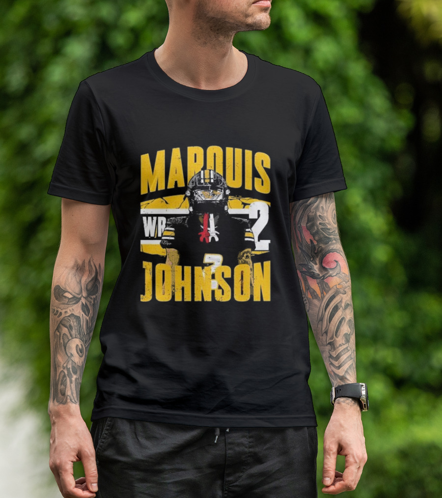 Marquis Johnson WR 2 Football Player Black And Yellow T-Shirt