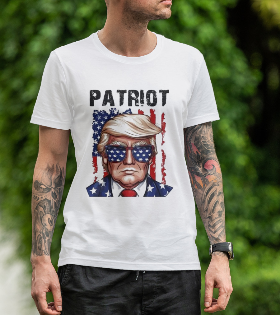 Trump 2024 Patriot American Flag Sunglasses And Suit T-Shirt