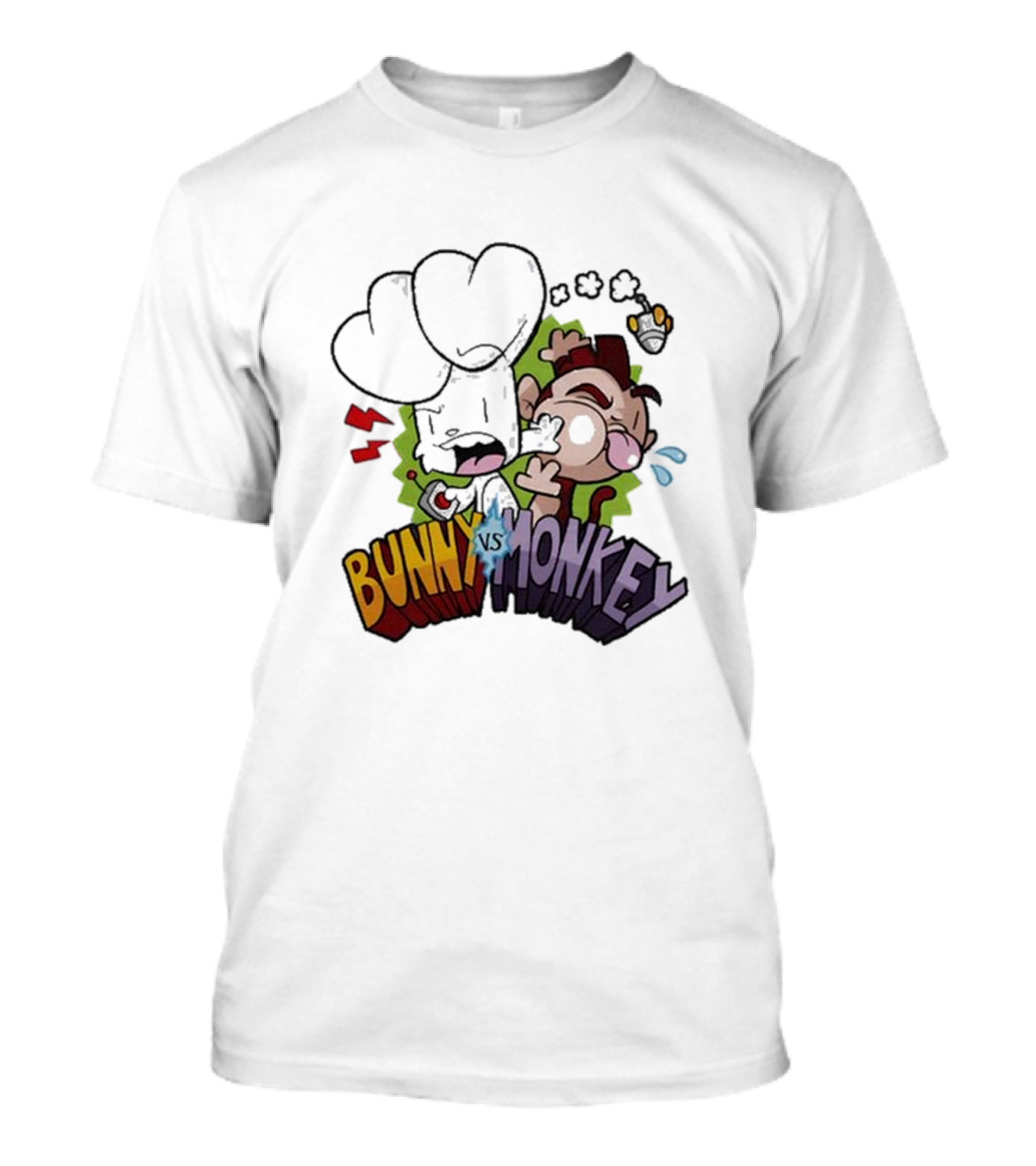 Bunny Vs Monkey Comic Showdown With Boxing Glove And Cartoon Expressions T-Shirt