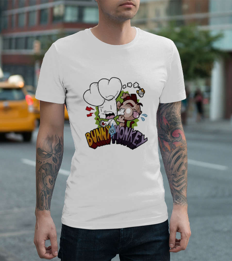 Bunny Vs Monkey Comic Showdown With Boxing Glove And Cartoon Expressions T-Shirt