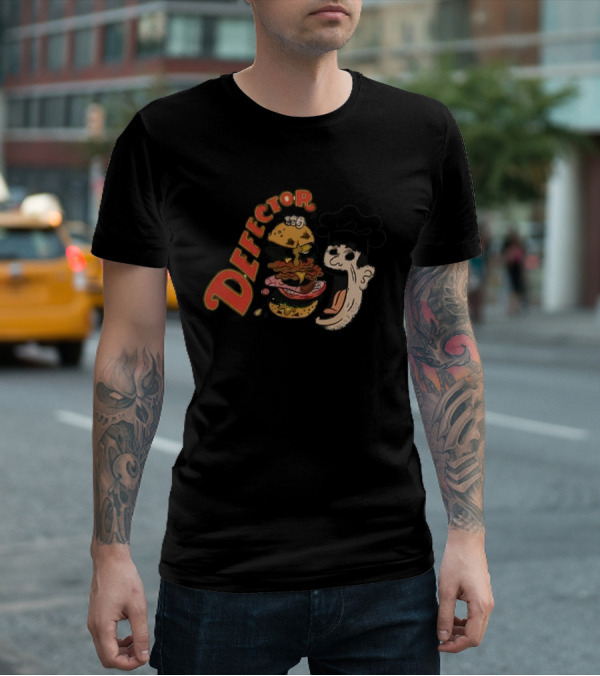 Defector Chefector Big Burger Graphic With Chef And Layered Burger T-Shirt