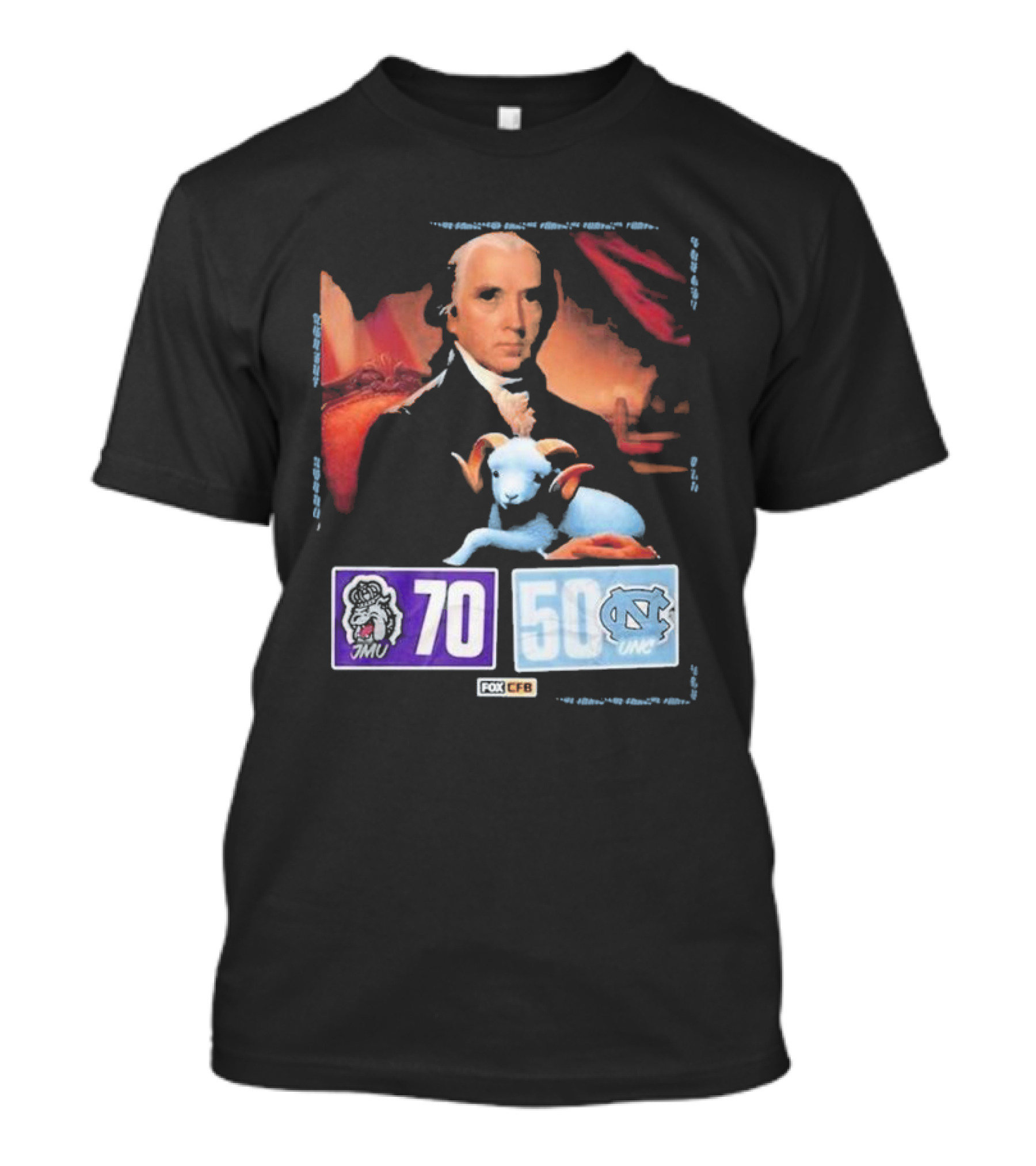JMU 70 UNC 50 Football 2024 Game Final Score Fox CFB T-Shirt