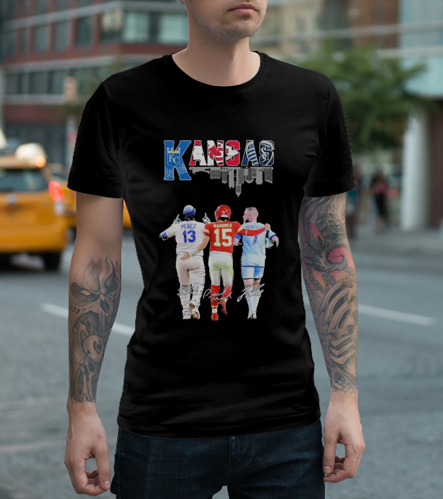 Kansas City Royals Perez Chiefs Mahomes Sporting Russell Skyline T-Shirt