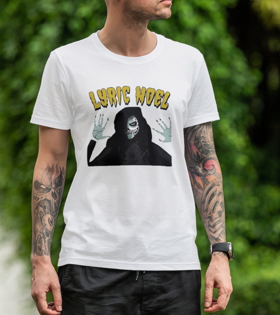 Lyric Noel Hallows Eve Ghostly Figure With Spider Web Face T-Shirt
