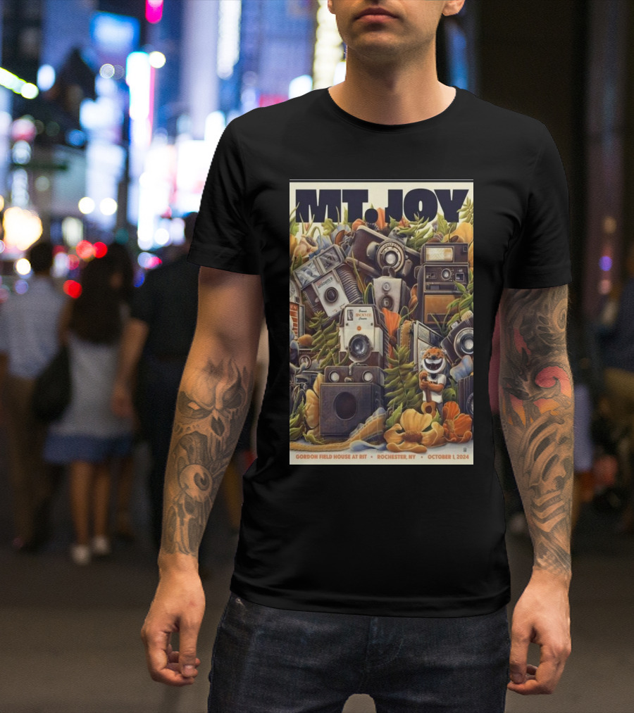 MT JOY October 1 2024 Event Rochester NY Gordon Field House Poster With Vintage Cameras And Flowers T-Shirt