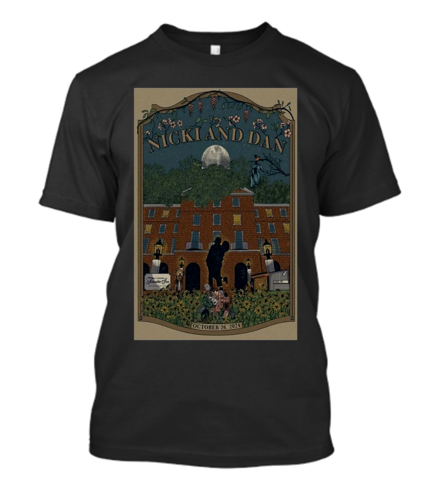 Nicki And Dan October 26 2024 Tidewater Inn US Silhouette Moonlit Night Garden T-Shirt