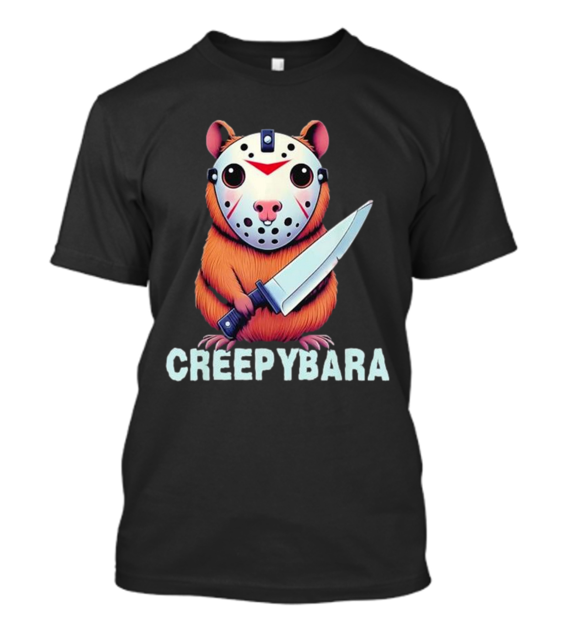Creepybara Capybara Horror Jason Mask Funny Halloween Scary T-Shirt
