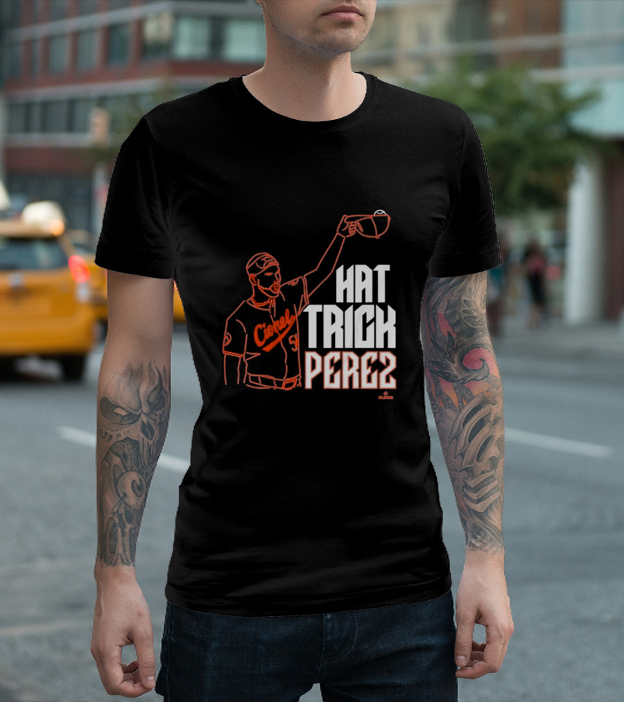 Cionel Perez Celebratory Hat Trick Moment with Orioles Iconography T-Shirt