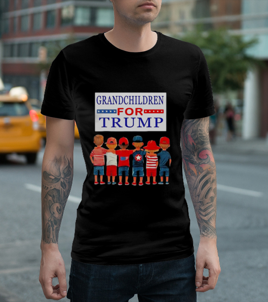 Grandchildren for Trump 2024 Patriotic Kids in Red White and Blue T-Shirt