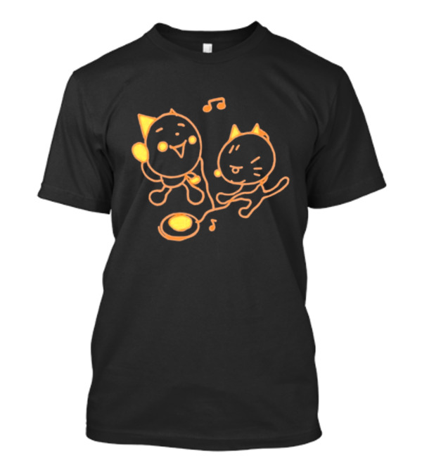 Pixlotl Cat Characters With Music Notes And CD Player T-Shirt