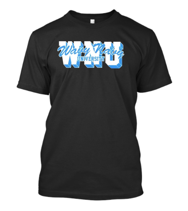 Wavy Navy University WNU Bold 3D Bold Blue Text T-Shirt
