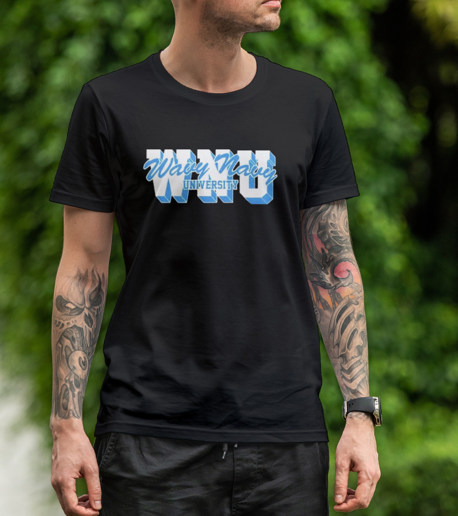 Wavy Navy University WNU Bold 3D Bold Blue Text T-Shirt