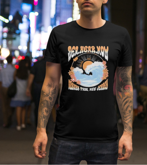 Sea Hear Now Asbury Park New Jersey Perfect Curl Fish And Anchor T-Shirt