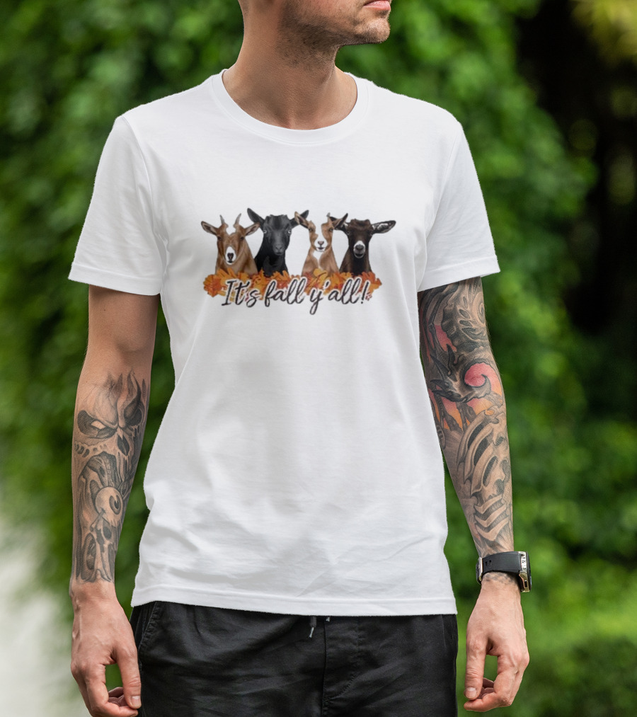 Katie Van Slyke It's Fall Y'all With Goats And Autumn Leaves T-Shirt