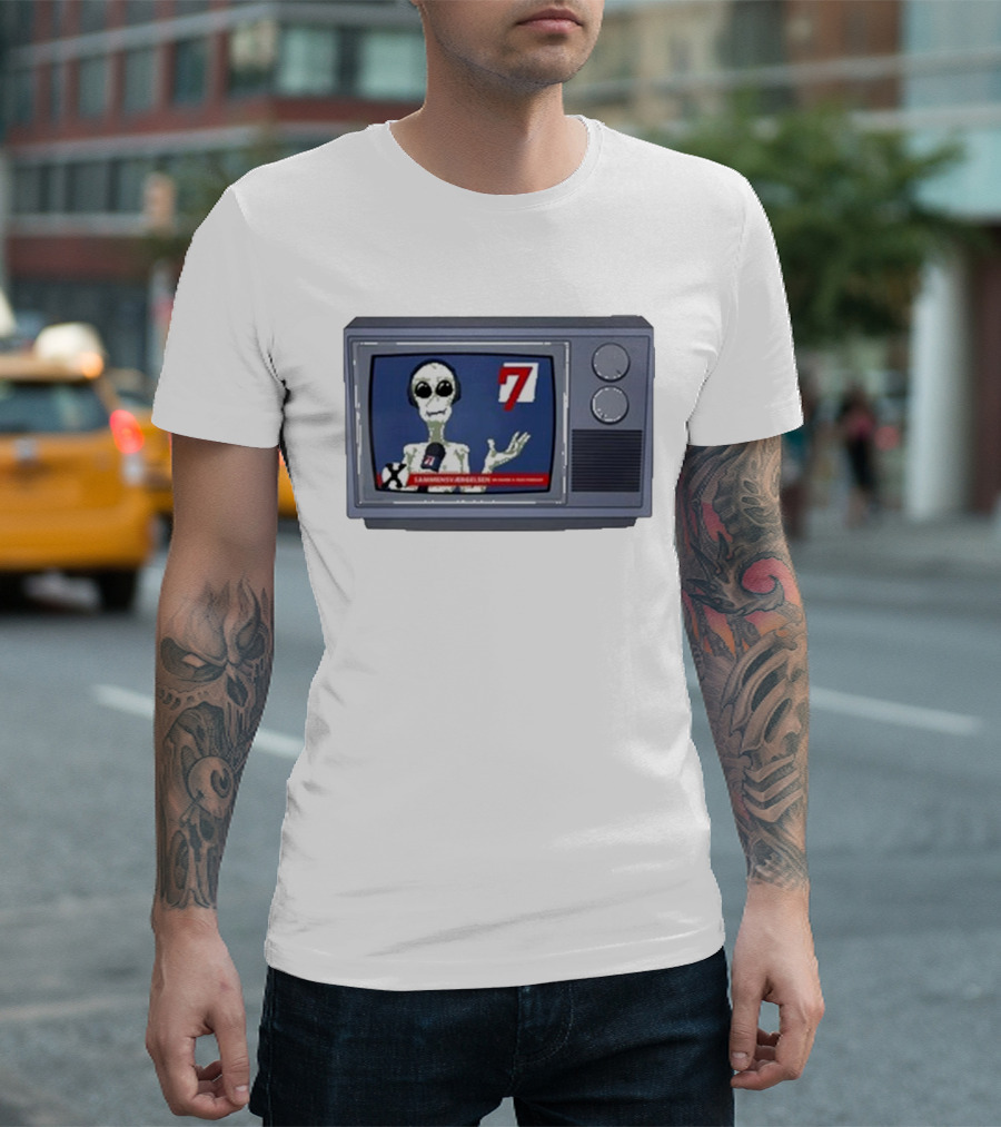 Sammensværgelsen Season 7 Hvid Retro TV Alien News Broadcast T-Shirt