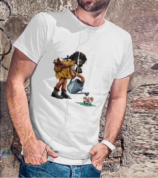 Stick To Your Guns Keep Planting Flowers Girl With Gas Mask Watering Flowers T-Shirt