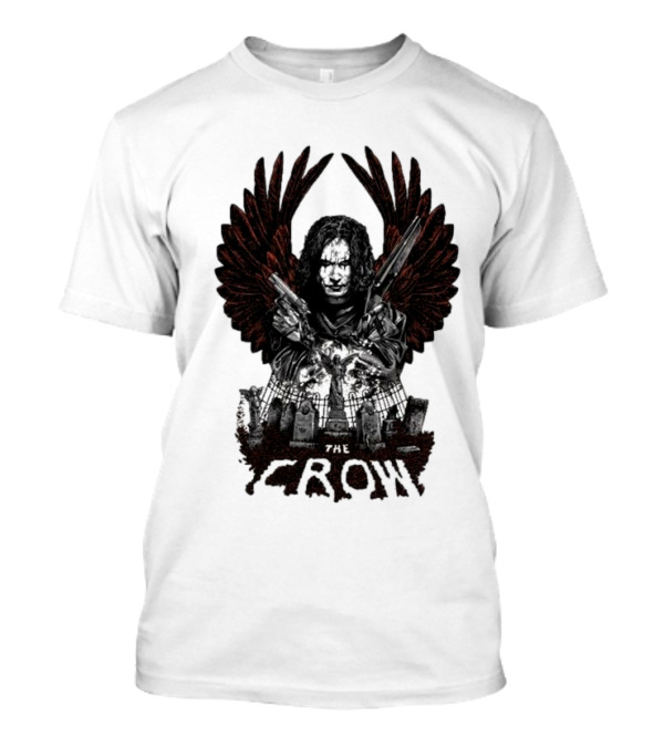 The Crow Winged Figure With Cemetery Background And Gothic Text The Crow T-Shirt