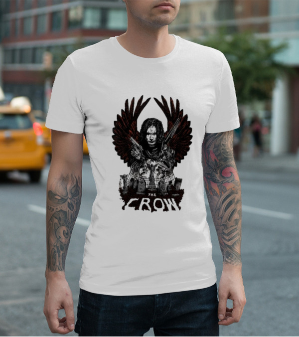 The Crow Winged Figure With Cemetery Background And Gothic Text The Crow T-Shirt